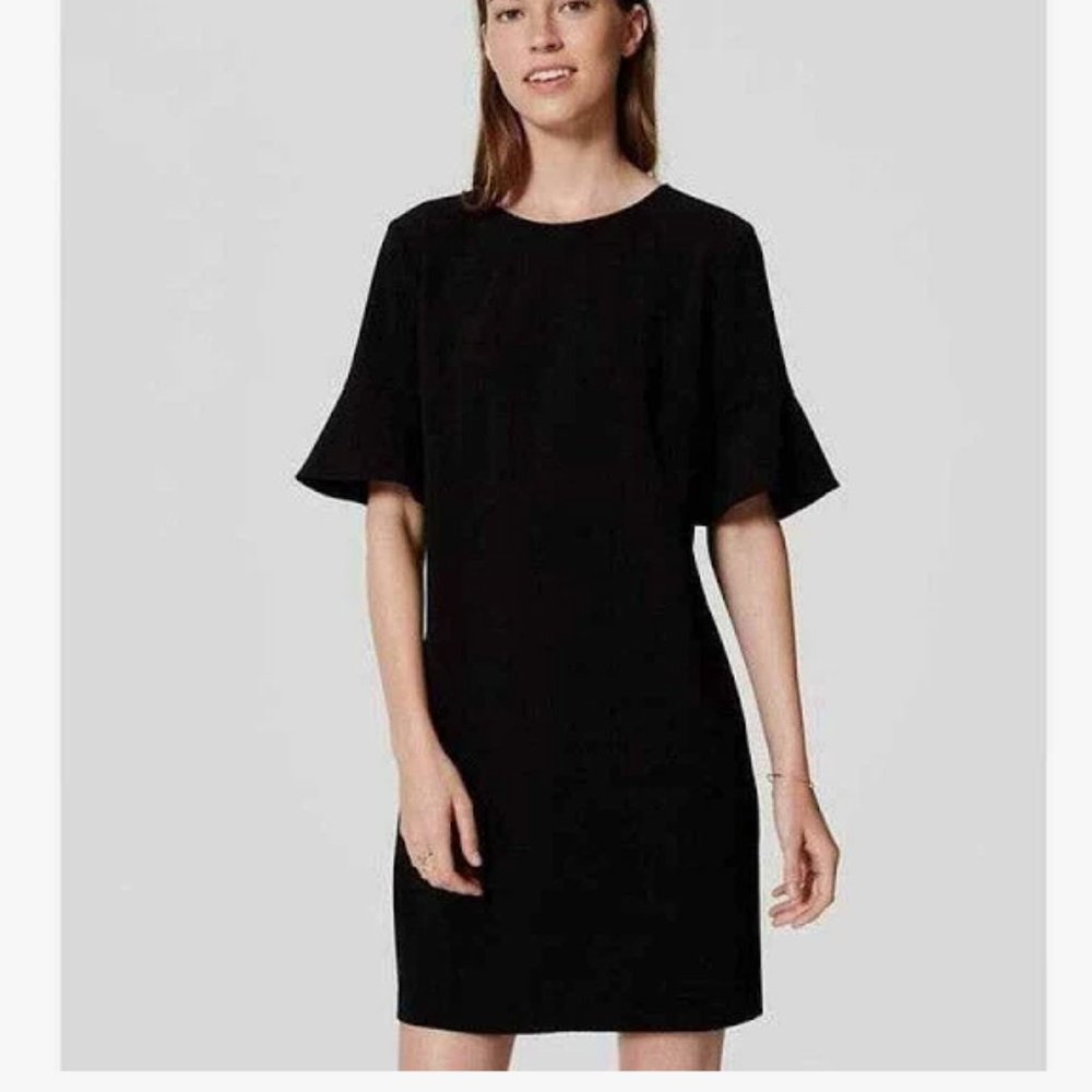LOFT Black textured shift dress flutter 3/4 sleeve SIZE 6